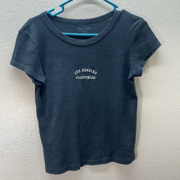 John Galt Brandy Melville Black Baby Tee Shirt Los Angeles Ca Cropped One Size - Picture 1 of 4